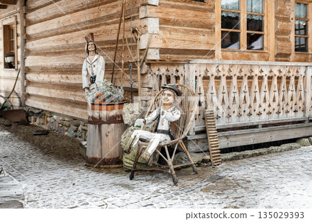 Highlander house near Zakopane in Poland. 135029393