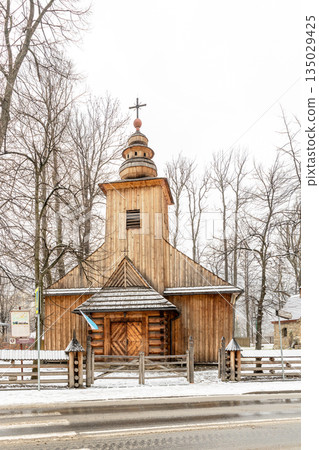 Wooden Church of Our Lady of Czestochowa during winter in Zakopane, Poland Wooden Church of Our Lady of Czestochowa during winter in Zakopane, Poland 135029425