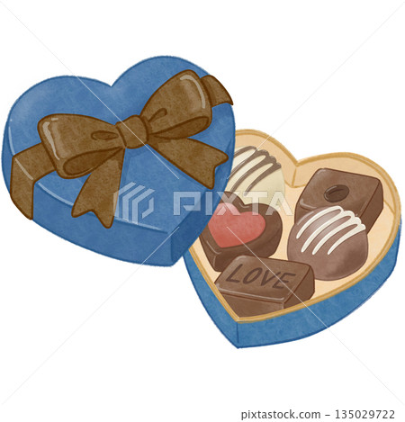 White Day Heart-Shaped Gift Box, Blue with Brown Ribbon 135029722
