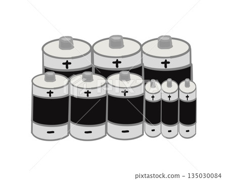 Illustration of a set of batteries of different sizes Illustration of a set of batteries of different sizes 135030084