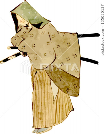 一位心事重重的武士沿著雪路行走 135030137