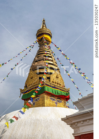 Swayambhunath Stupa located on the top of the hill and overlooking the city of Kathmandu in Nepal. Swayambhunath Stupa located on the top of the hill and overlooking the city of Kathmandu in Nepal. 135030247
