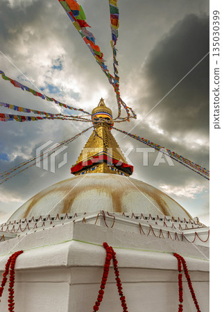 Boudha, bodhnath or Boudhanath stupa with prayer flags, the biggest Buddhist stupa in Kathmandu, Nepal. 135030399