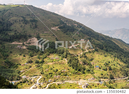 Agriculture fields, terraces, near Kakani in Nepal Agriculture fields, terraces, near Kakani in Nepal 135030482