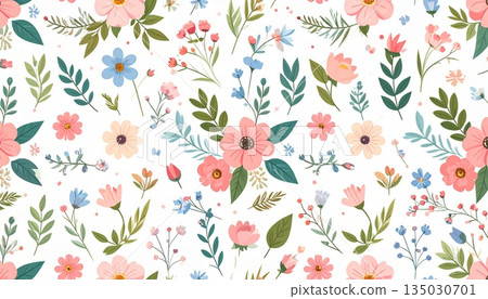 色彩繽紛的花卉插圖 - 人工智慧生成素材 135030701