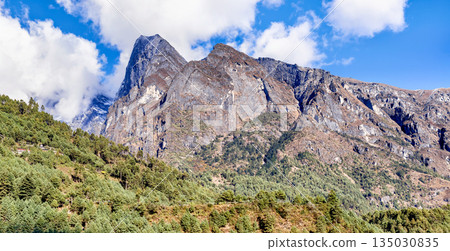 Himalayan mountains landscape on the trek to Everest Base Camp in Nepal. Himalayan mountains landscape on the trek to Everest Base Camp in Nepal. 135030835