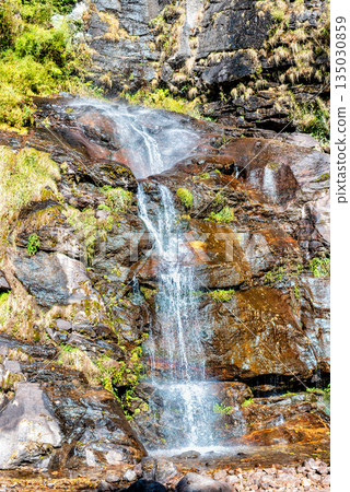 Waterfalls when crossing the river on Everest Base Camp Trek , Nepal. 135030859