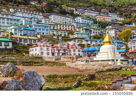 Colorful houses on the hill in Namche Bazar, Nepal. 135030886