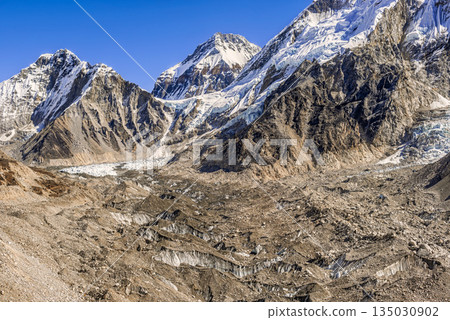 Himalayas peaks Lingtren, Khumbutse, over Khumbu Glacier in Nepal 135030902