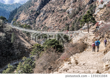 Imja Khola river landscape on Everest Base Camp Trek in Nepal. 135031084