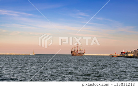 Boat sailing of the Port in Gdynia, Poland 135031218