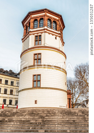 Historic Tower is the only preserved section of the city's palace, Dusseldorf, Germany. 135031287