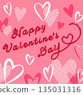Valentine's Day card with glossy letters and lots of hearts, like they were drawn with a chocolate pen. Square. 135031316
