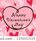 Valentine's Day card with glossy letters and lots of hearts, like they were drawn with a chocolate pen. Square. 135031319