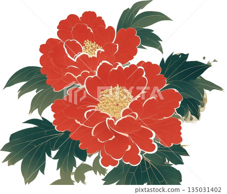 淡色的春花，精緻的日式植物插圖 135031402