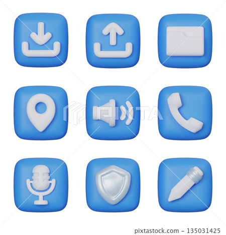 Blue square User Interface 3D Icon Set Blue square User Interface 3D Icon Set 135031425