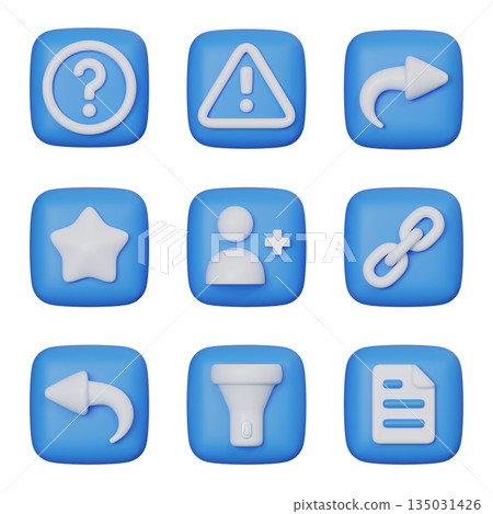 Blue square User Interface 3D Icon Set Blue square User Interface 3D Icon Set 135031426