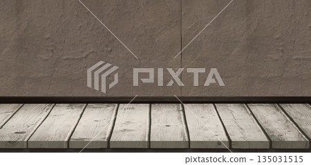 Wooden table on a texture wall Wooden table on a texture wall 135031515