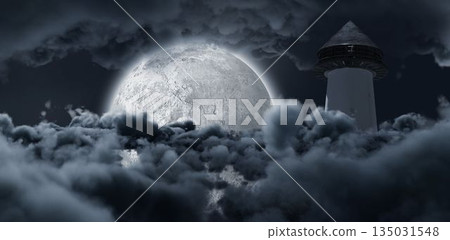 Half Moon shining between clouds and structure 135031548