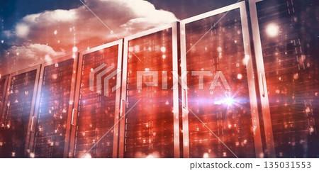 Red server room against cloudy sky 135031553