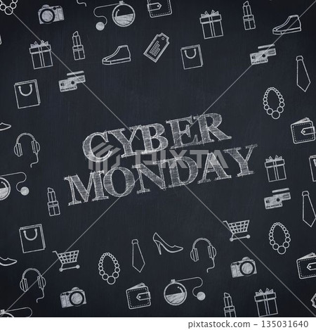 Cyber Monday sale sign with various icon 135031640