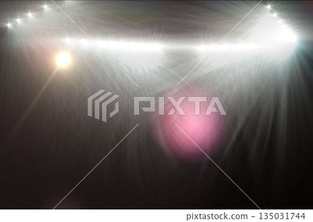 Multiple bright lens flares, starbursts and colored orbs are streaming across dark flat backdrop Multiple bright lens flares, starbursts and colored orbs are streaming across dark flat backdrop 135031744
