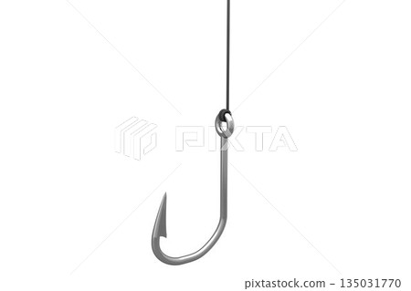 Sharp metal hook against white background Sharp metal hook against white background 135031770