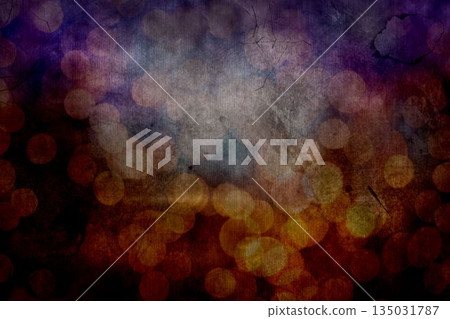 Grungy bokeh pattern is showing textured illustration with scratched overlay and warm cool tones 135031787