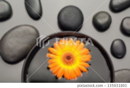 Directly above shot of orange flower floating in bowl 135031801