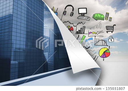 Cityscape background over sky background with graphics 135031807