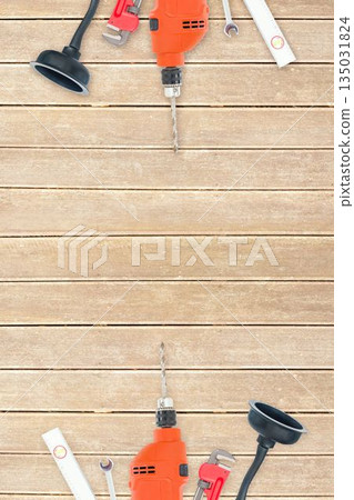 Tools on wooden background 135031824