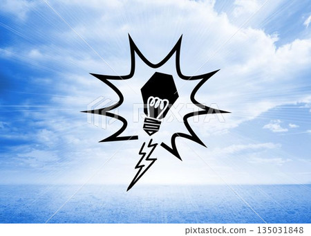Graphic with light bulb and flash on sea 135031848