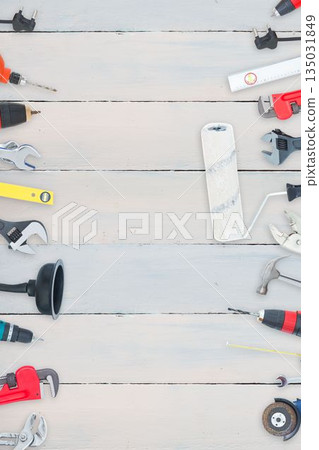 Tools on wooden background 135031849