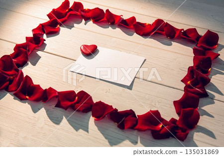 Card surrounded by rose petals Card surrounded by rose petals 135031869