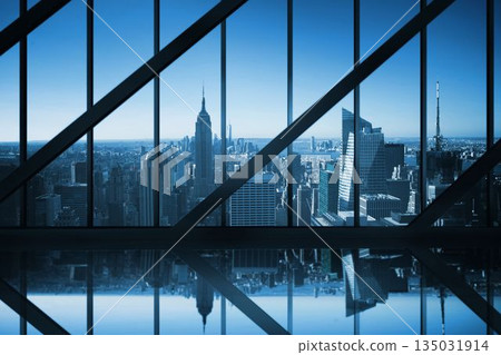 Room with large window looking on city Room with large window looking on city 135031914