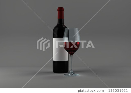 Bottle and half full wineglass Bottle and half full wineglass 135031921