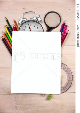 Students desk with white page Students desk with white page 135031941