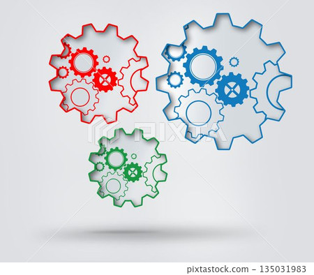 Colourful cogs on grey background Colourful cogs on grey background 135031983