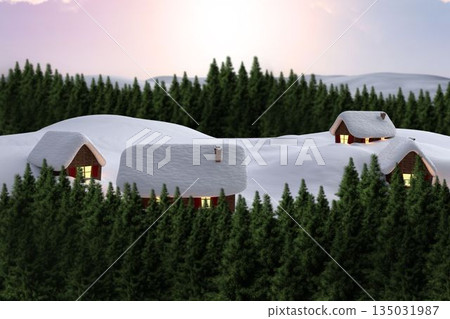 Digitally generated Cute village in the snow 135031987