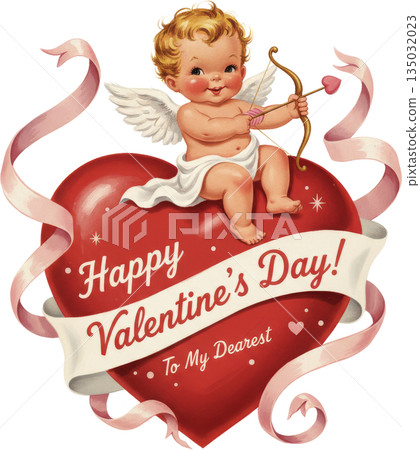 Vintage Valentine's Day material with a large heart 135032023