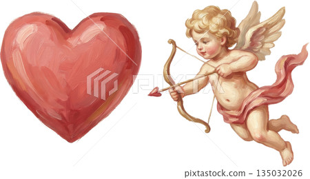 復古情人節主題面料，帶有一個大愛心圖案 135032026