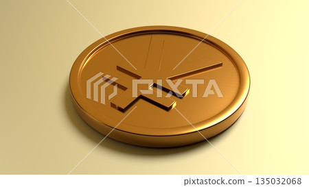 3D rendering of a gold Japanese yen coin. Japanese finance and investment image. 3D rendering of a gold Japanese yen coin. Japanese finance and investment image. 135032068