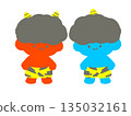 Illustration of cute red demon and blue demon 135032161