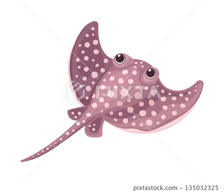 Stingray ocean underwater aquatic animal cartoon character. Ocean water creature happy character, underwater wildlife cute stingray isolated vector mascot. Coral reef aquatic animal cheerful personage Stingray ocean underwater aquatic animal cartoon character. Ocean water creature happy character, underwater wildlife cute stingray isolated vector mascot. Coral reef aquatic animal cheerful personage 135032325