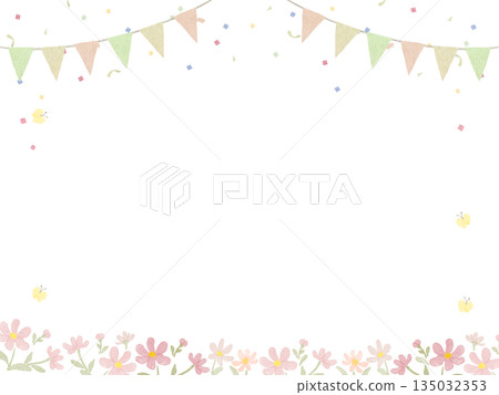 一幅可愛的粉彩色水彩邊框背景插圖，非常適合春天。 135032353