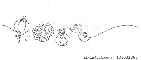 chinese new year one line drawing continuous decorative 135032365