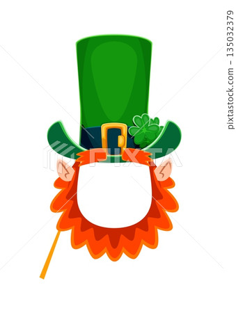 St Patricks leprechaun top hat and beard photo booth mask. Irish carnival vector mask, St Patrick holiday prop. Ireland party kids photo booth costume element with leprechaun green hat, beard and ears St Patricks leprechaun top hat and beard photo booth mask. Irish carnival vector mask, St Patrick holiday prop. Ireland party kids photo booth costume element with leprechaun green hat, beard and ears 135032379