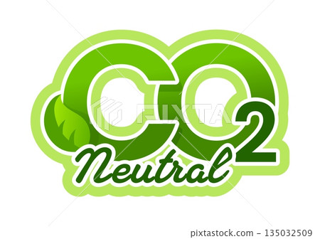 Carbon dioxide, greenhouse gas neutral pollution icon. Dioxide emission sticker, greenhouse gas pollution ecology vector symbol. Carbon neutral footprint label with handwritten typography and leaf 135032509