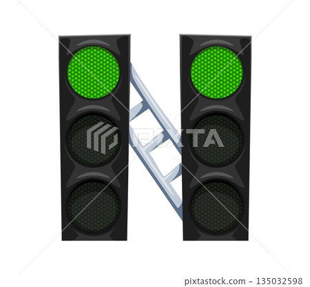 Car racing font cartoon traffic light letter N. Automobile rally type symbol, motorsport font vector letter. Car race kids ABC typeface sign or auto road racing typeset element 135032598