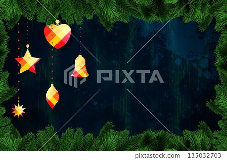 Christmas decorations over wooden planks 135032703